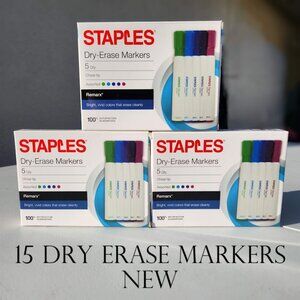 NEW Staples Dry Erase Markers 15 Count Chisel Tip Assorted Colors School Classro